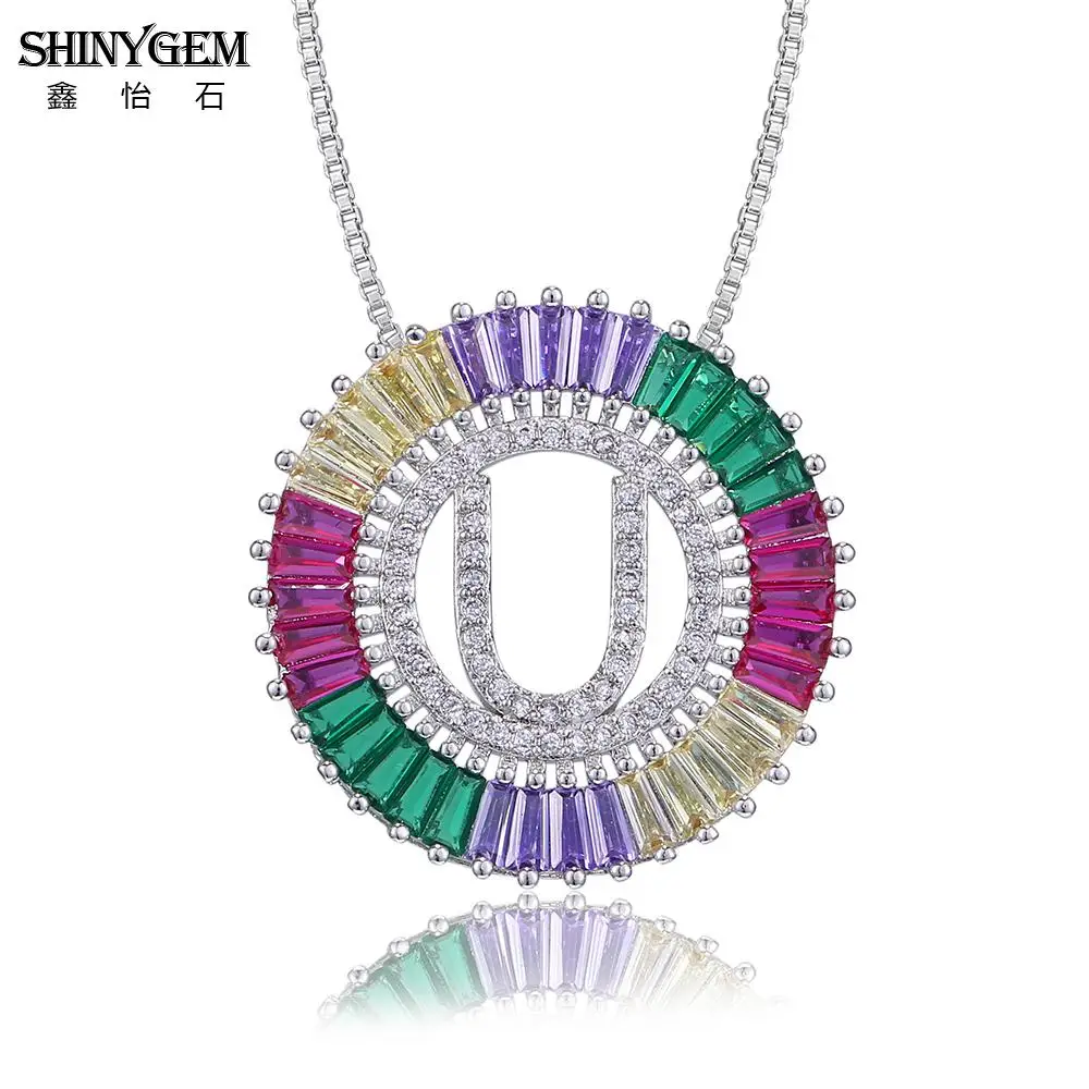 ShinyGem модное богемное A-Z ожерелье с буквенным принтом большой круглый фианит