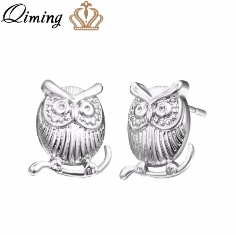 owl Милые серьги-гвоздики с животными женские шармы собачья лапа Серебряный Единорог Лошадь Кролик маленькие подарки женские серьги девушки дети ювелирные изделия - Окраска металла: owl