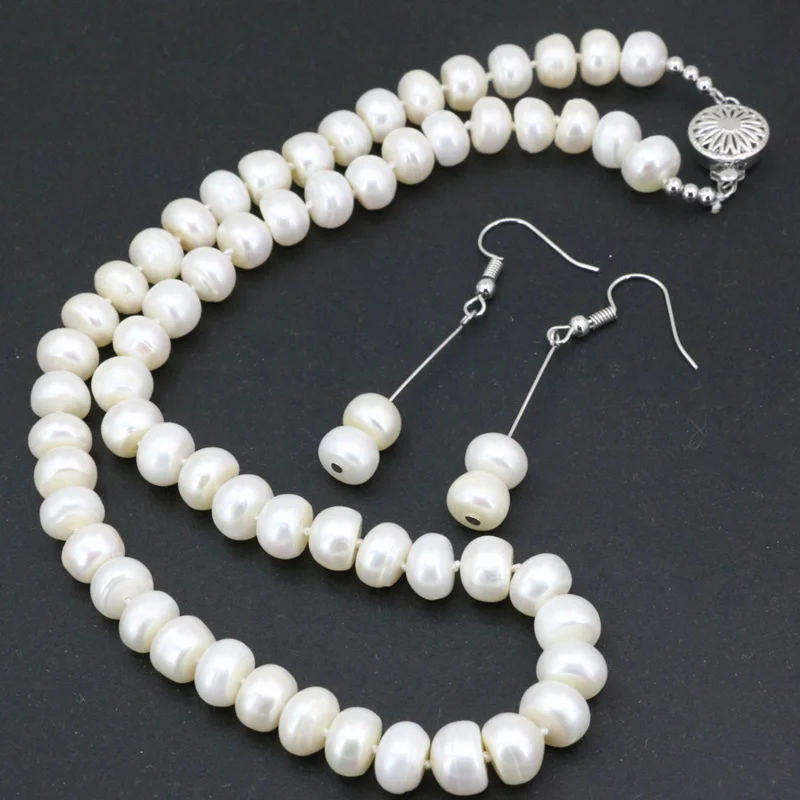 Жемчужное ожерелье серьги набор украшений для женщин 9 10 мм белый натуральный