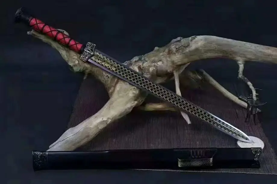 Ручная ковка искусственная кожа Высокоуглеродистая сталь Wu Shu Han Jian Full Tang можно
