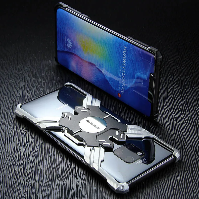 Для huawei mate 20 Pro Чехол Броня тяжелый песочный металлический Алюминий ЧПУ защиты Скелет голову чехол для телефона чехол кронштейн - Цвет: silvery  black
