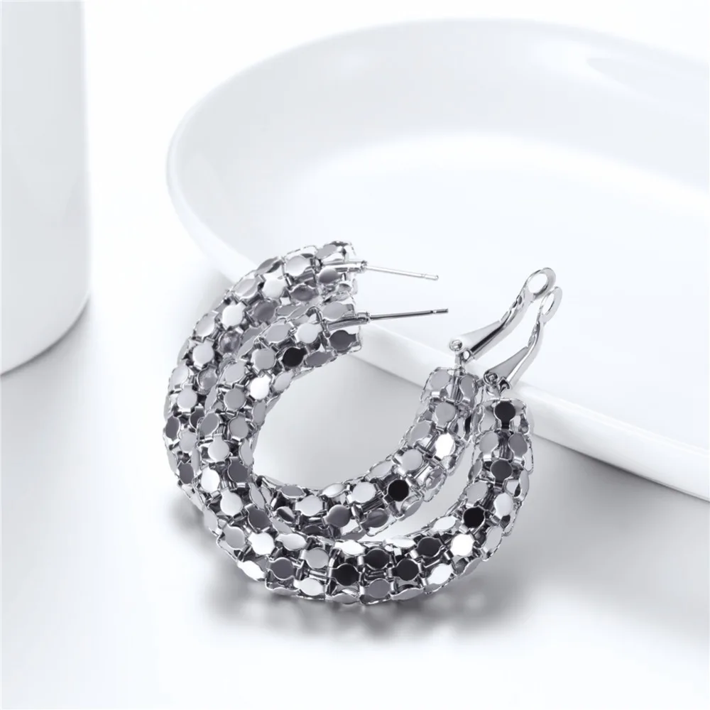 U7 Simple Earrings Round Circle 25mm / 40mm Three Color Trendy Design New Hoop Female Earring Jewelry Party Gift For Women E1014