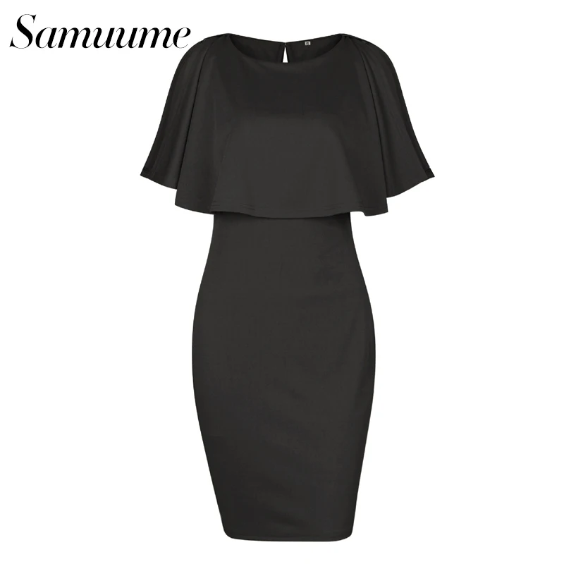 Samuume элегантный сплошной оборками оболочка Обёрточная бумага Платья для