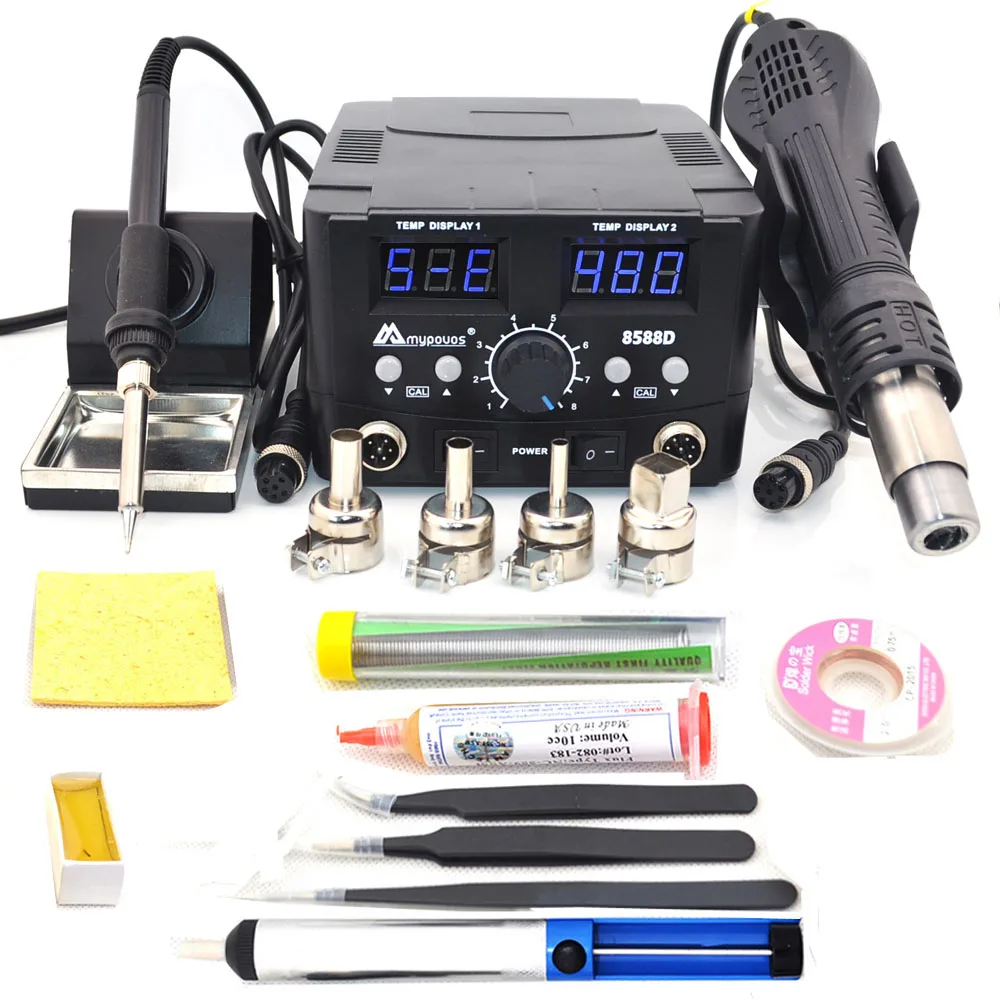 8588D SET2 Двойной цифровой дисплей 2 в 1 800 Вт фена 8588D ESD паяльная станция светодиодный цифровой паяльная станция Обновление с 8586 - Цвет: 8588D SET2
