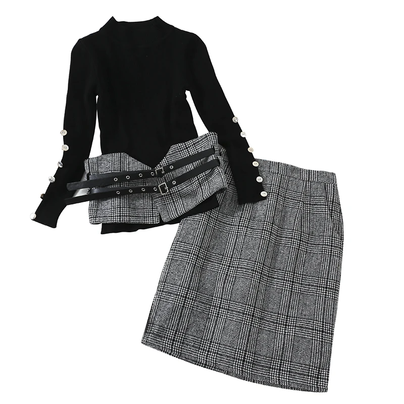 2018 новые модные женские комплект из двух предметов вязаный тонкий джемпер свитер