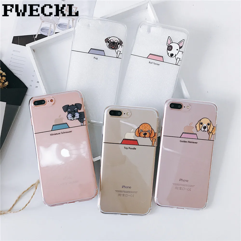 FWECKL Transparent Cute Cartoon DOG Case For 6 6S 7 8 Plus X Silicone iPhone XR XS MAX Silicon Cover pet |