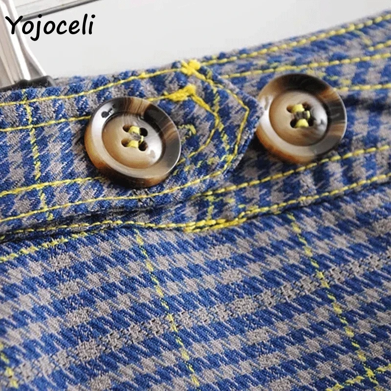 Yojoceli 2018 осень зима клетчатая юбка с оборками облегающая короткая А силуэт