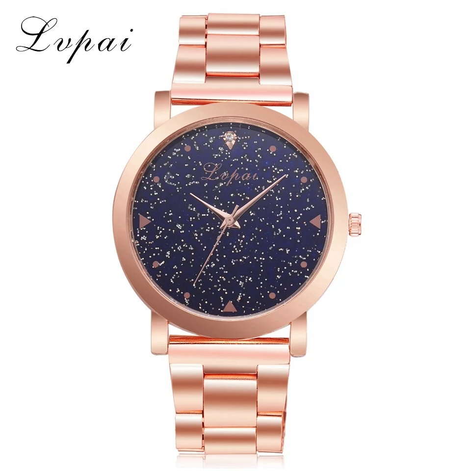 Rose Gold Steel Women Dress Watches Rose Gold Stainless Steel Lvpai Brand Fashion Ladies Wristwatch Creative Quartz Clock Luxury Watches D35 - Цвет: Rose Gold Steel
