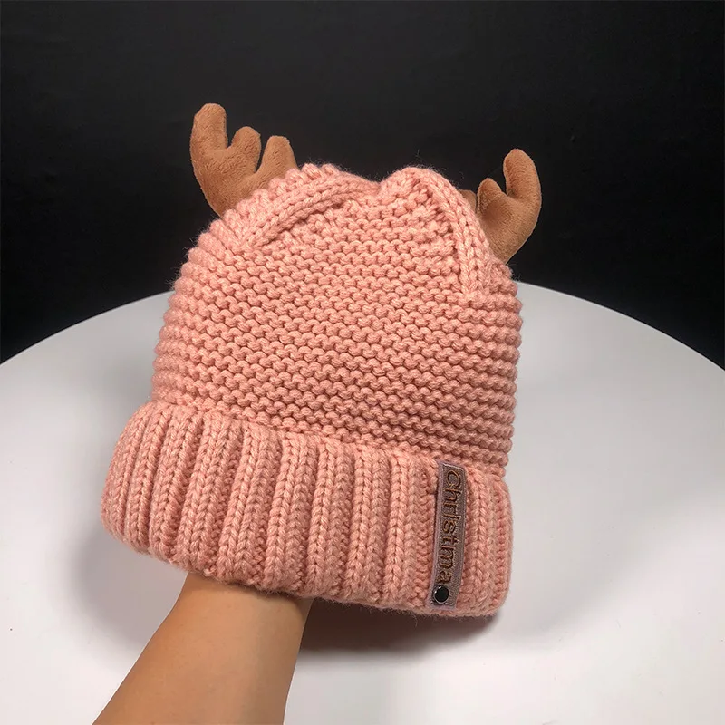 Вязаная Зимняя теплая шапка с оленем плотная уличная зимняя мультяшная