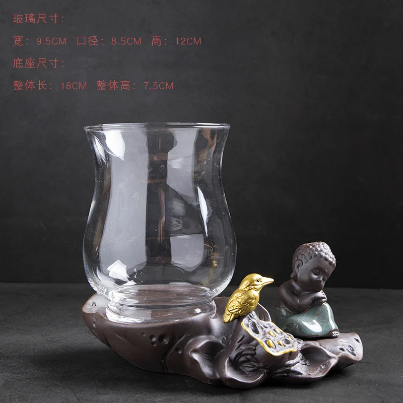 D2 Creative Purple Sand Glass Hydroponic Flower Pot Vases Green Planter Tray Succulents Plants Desktop Monk Buddha Zen Decorations - Цвет: D2