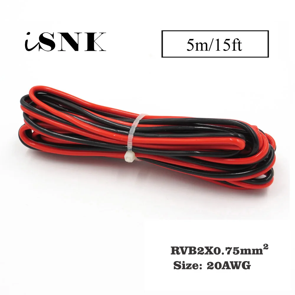 5 м x 22AWG 0.75mm2 ПВХ изолированный 2 Pin медный провод IEC RVB электрические кабели