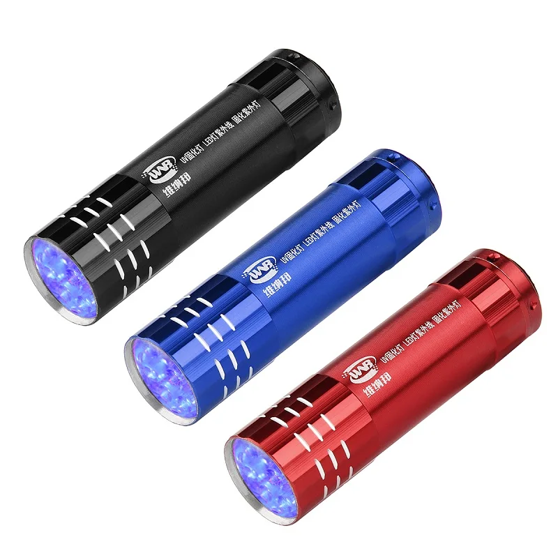 set WNB Mini 9 Светодиодный УФ-светильник для вспышки, отверждаемый светильник, Ультрафиолетовый маркер с невидимыми чернилами фонарь детектор из алюминиевого сплава 3AAA Ultrabright лампа - Цвет: set