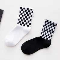 womens novelty white and black squares socks harajuku skateboard hip hop socks sox long sock streetwear femme meias