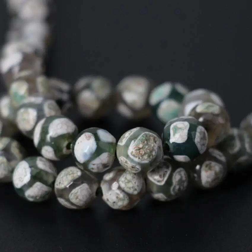 Different size 3Strand/Lot White&Green Football Stripe Tibetan Dzi Onxy Faceted Round Loose Beads Wholesale,DIY Jewelry Making