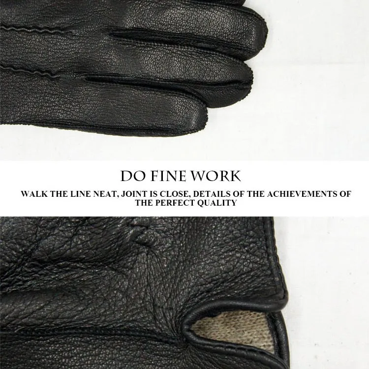 Winter man deer skin leather gloves male warm soft men's Arm sleeve black men mittens imitate rabbit fur 70% wool lining-01