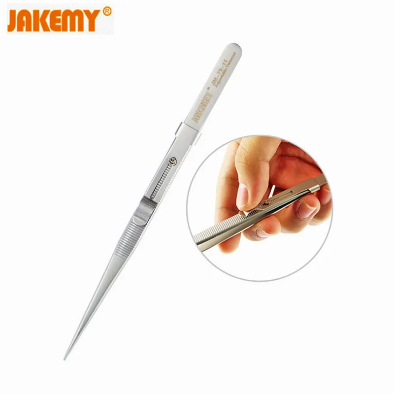 JAKEMY JM T9 11 165 мм регулируемый Пинцет серебро Нержавеющая сталь мини пинцет прямой