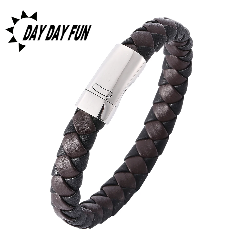 Мужской плетеный браслет из натуральной кожи нержавеющей стали 316l с застежкой