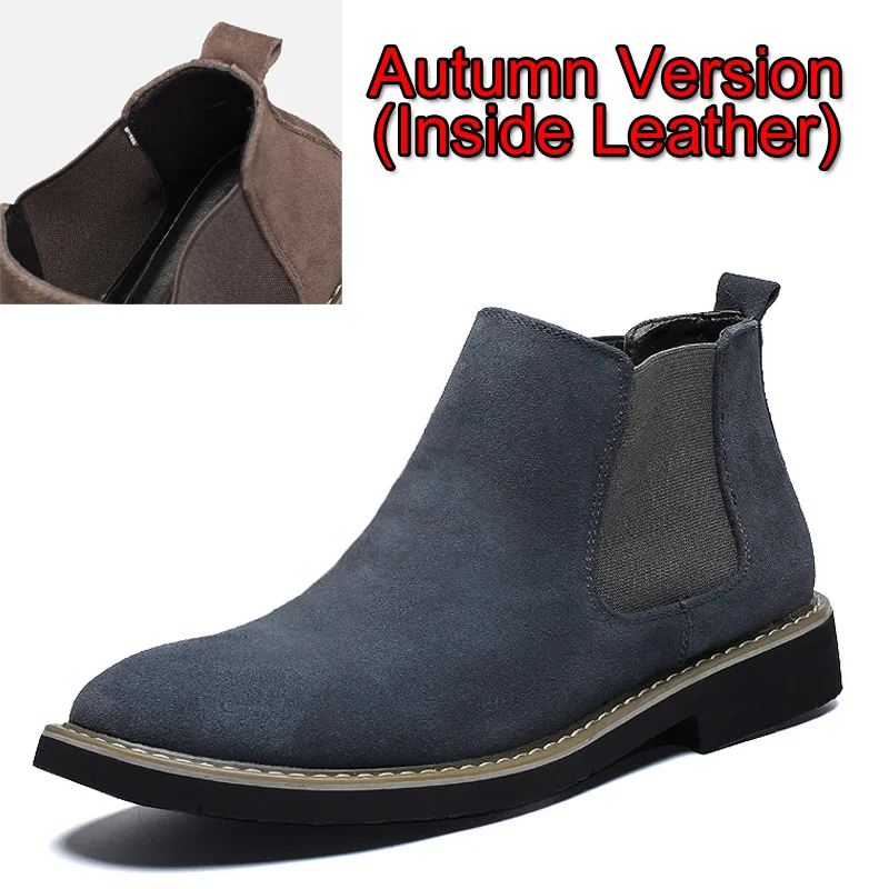 Gray Leather Мужские теплые ботинки; Новинка года; зимние мужские ботинки «Челси»; мужские кожаные ботильоны; мужские ботинки; обувь для улицы; обувь размера плюс - Цвет: Gray Leather