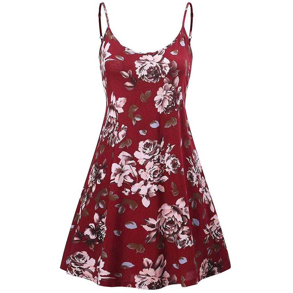 Женское платье с круглым вырезом и цветочным принтом мини без рукавов Новинка