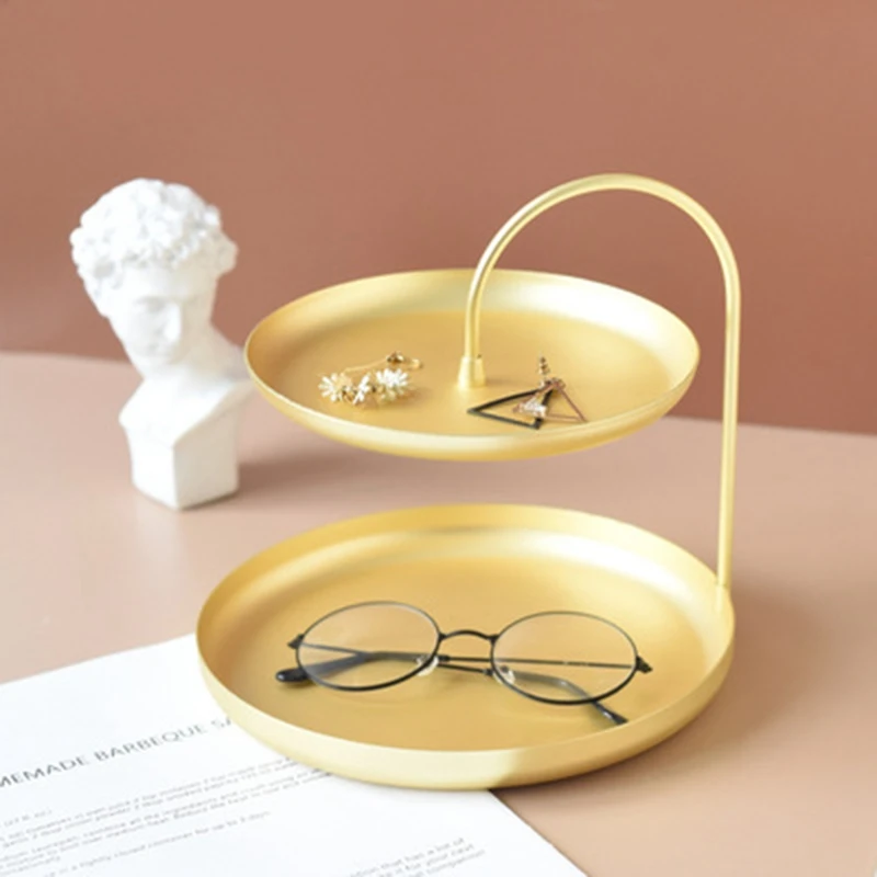 Two Tier Metal Storage Tray For Jewelry Necklace Bracelet Earring Hallway Key Holder Dressing Table Organizer | Дом и сад