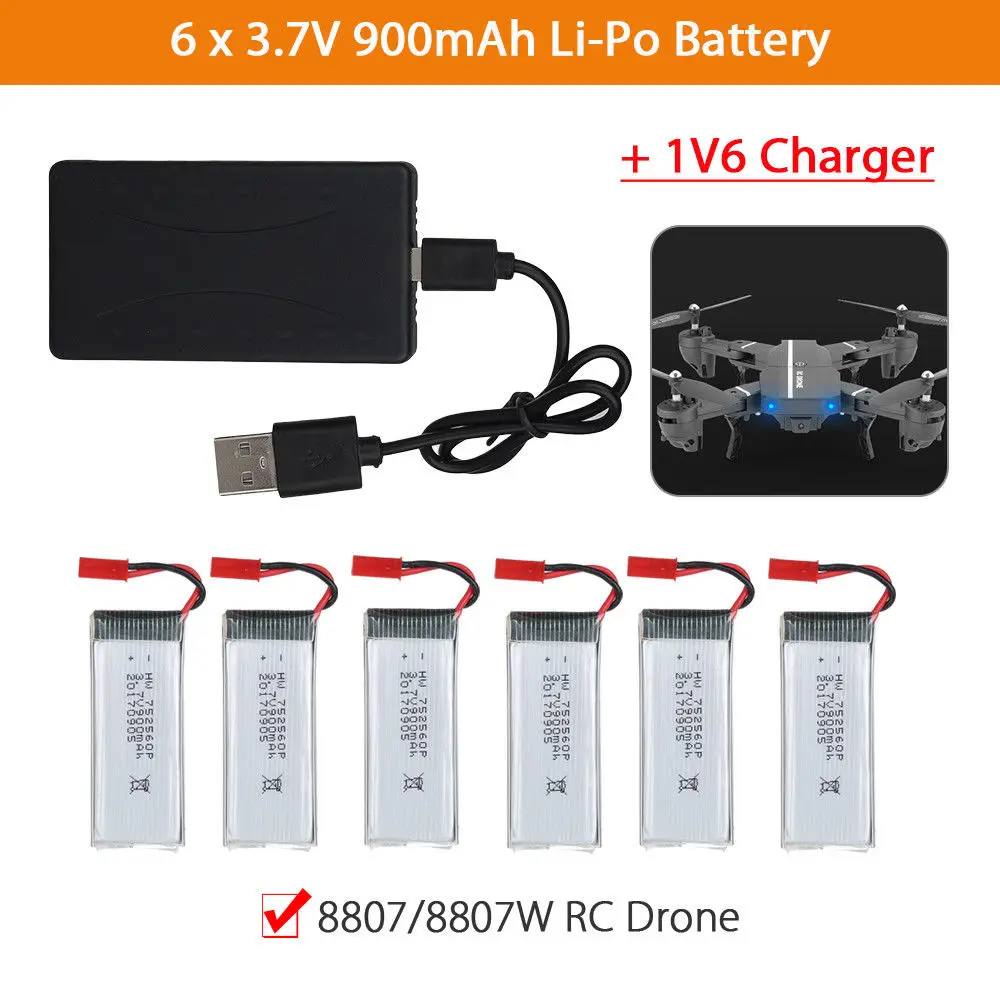 TOMLOV 6 шт 3 7 V 900mAh Li-Po аккумуляторная батарея с JST вилкой + 1V6 зарядное устройство для