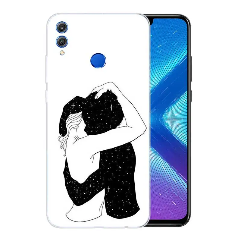 Sketch Couple Frosted Fundas Soft TPU Print Case For Huawei Honor V20 8X 7 8 9 10 lite 7X 8A V9 Play Cover |
