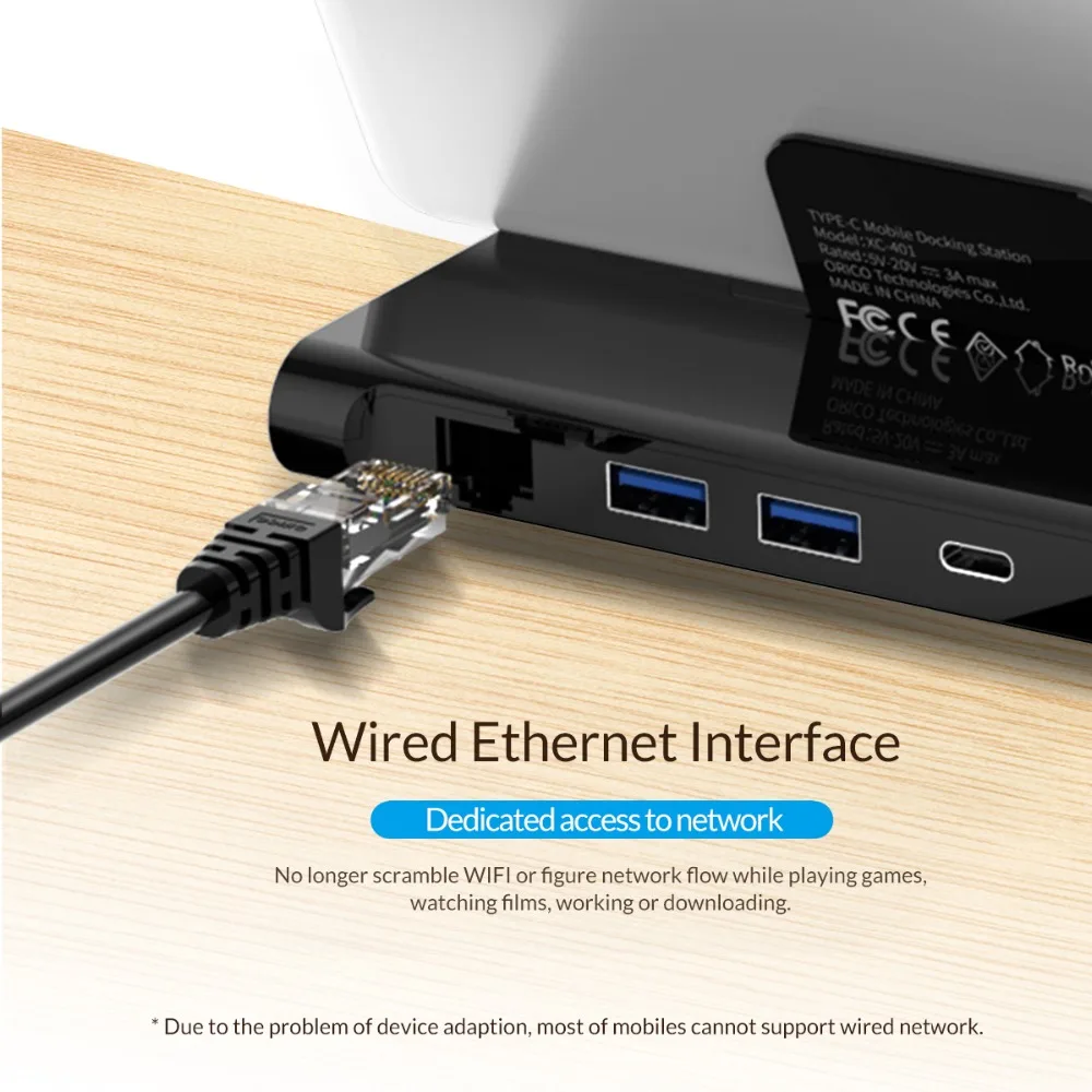 Док-станция ORICO Type C с зарядным устройством для телефона USB к HDMI RJ45 USB3.0