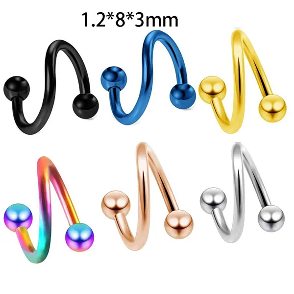 1.2x8x3mm ball JUNLOWPY 1 шт стальная пупка пирсинг для уха шпильки пленное кольцо в нос губы брови ушной хрящ серьги ювелирные изделия для тела - Окраска металла: 1.2x8x3mm ball