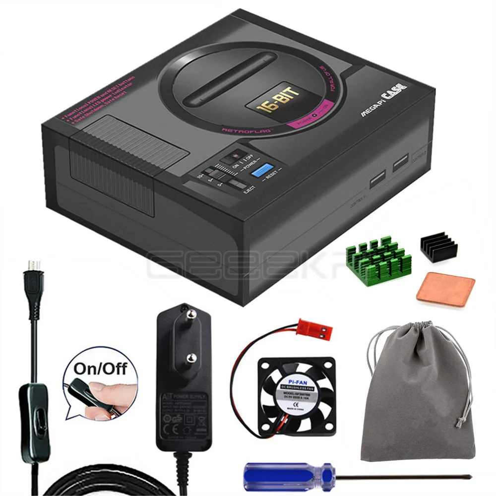 Case with Power Plug GeeekPi! Retroflag MEGAPi чехол/игровой контроллер функциональная кнопка для Raspberry Pi 3 B Plus(3B+)/3B/2B - Цвет: Case with Power Plug