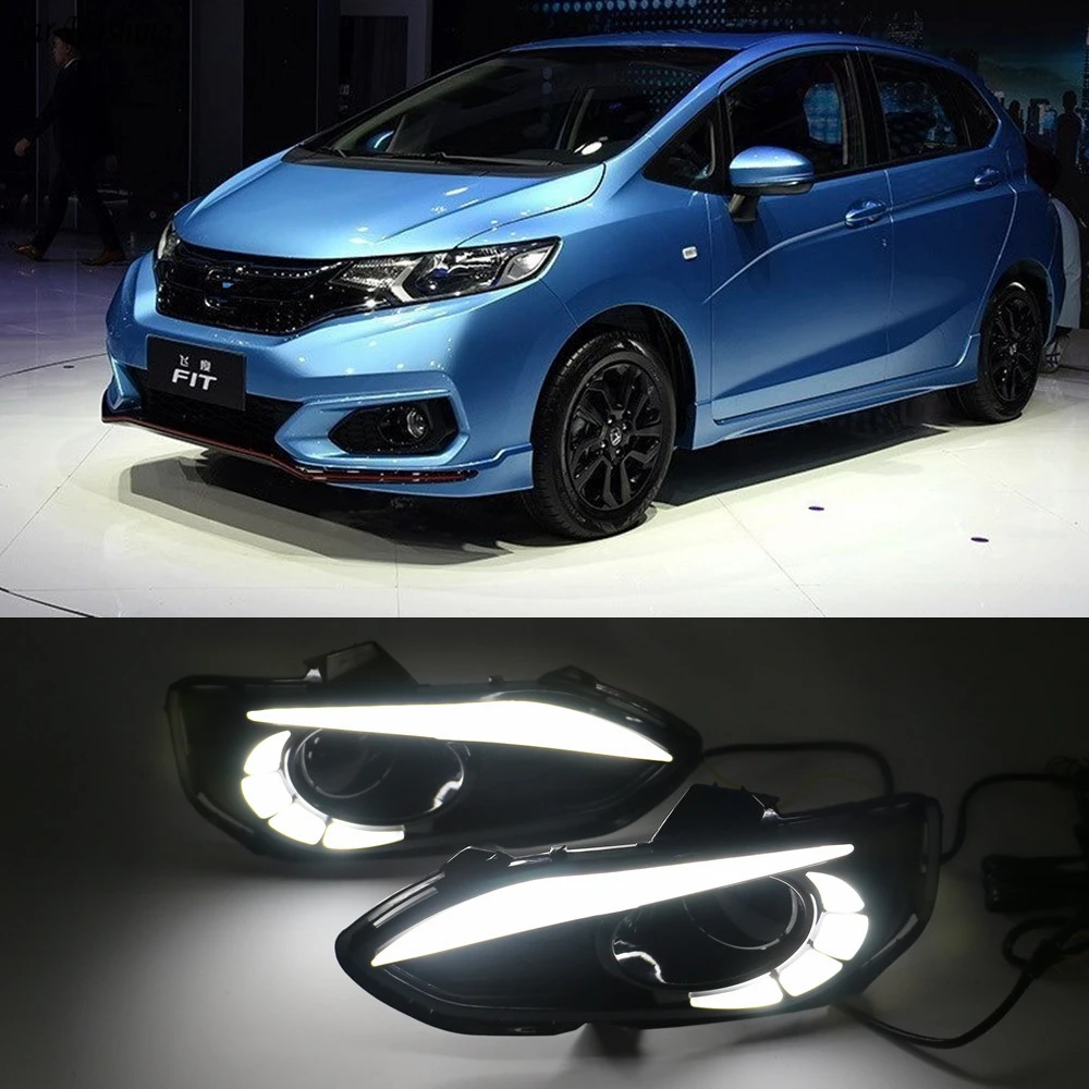 Автомобильный мигающий 2 шт. светодиодный DRL дневные ходовые огни дневной свет противотуманная фара с сигналом поворота для Honda jazz fit
