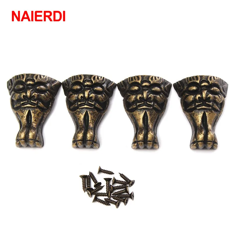 

NAIERDI 4pcs Antique Brass Jewelry Chest Wood Box Cabinet Decorative Feet Leg Corner Brackets Protector For Furniture Hardware