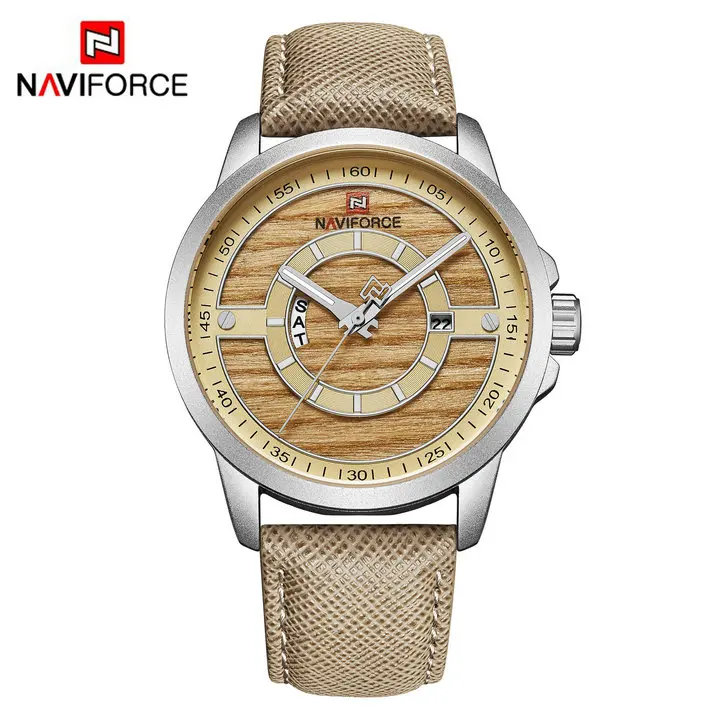GRAY SILVER NAVIFORCE модные синие мужские часы лучший бренд класса люкс водонепроницаемые спортивные кварцевые наручные часы кожаный ремешок Календарь аналоговые часы - Цвет: GRAY SILVER