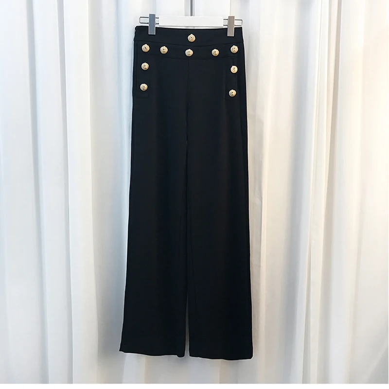 Брюки женские с металлическими кнопками львами 2020|wide leg pants|leg pantsdesigner pant woman |