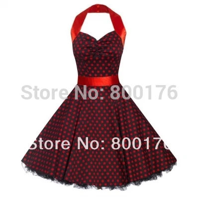 Женское платье в горошек черное/красное ретро стиле 40s|retro dress|dresses free shippingrockabilly pinup
