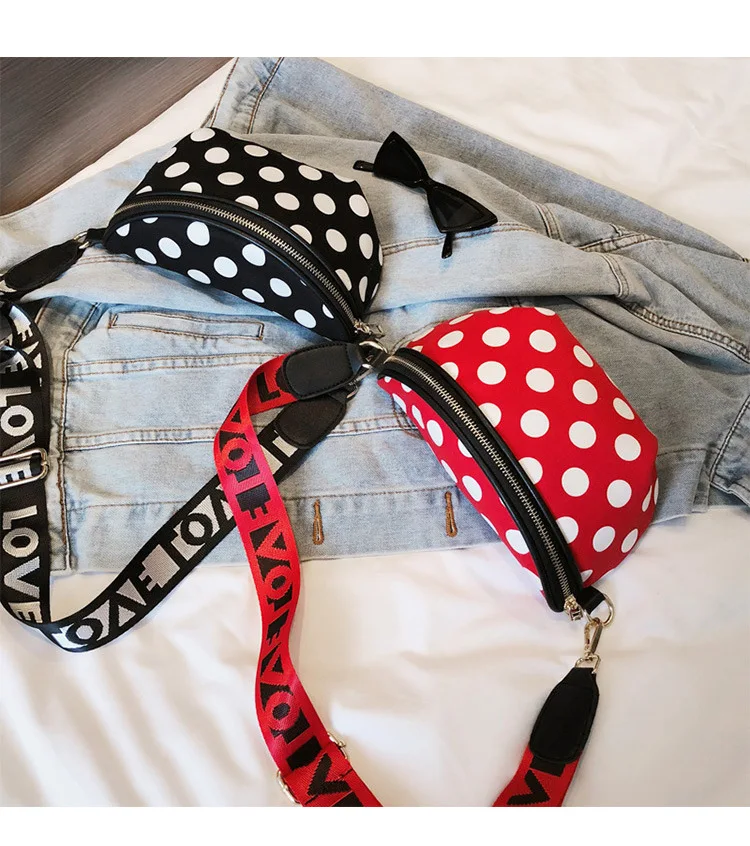 Лидер продаж двойной Применение сумка на поясном ремне Для женщин PU Fanny Pack, трендовые женские сумка с широким ремнем на плечо; милые туфли-лодочки в горошек сумка "Почтальон" на ремне сумка