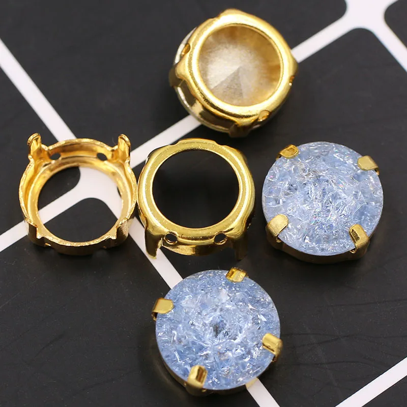 Light blue Свадебные Украшения круглой формы стеклянные кристаллы, стразы с золотой полой основой для шитья, стразы с плоской задней поверхностью для одежды - Цвет: Light blue