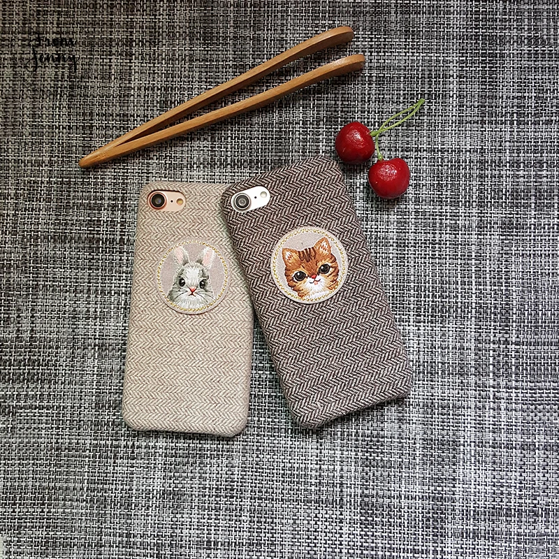 Чехол От Jenny для iphone X 7 7plus 8 8plus 6 /6S Plus милая нашивка с котом и кроликом iPhone |