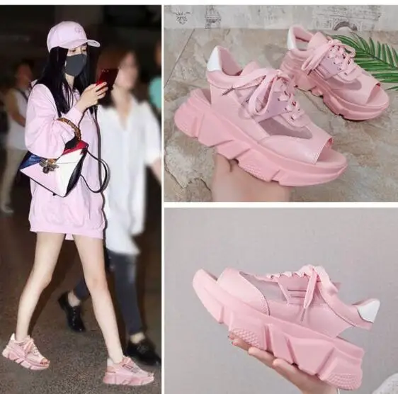 Женские босоножки 2019 летние Маффин на толстой подошве Туфли с широко открытым