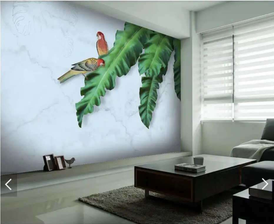 3D тропические банановые листья птица настенные фрески настенная бумага печатные