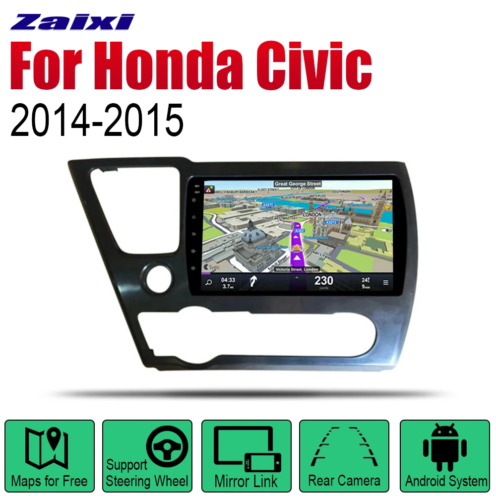 Авто Радио 2 Din Android Автомобильный плеер для Honda Civic 2014 2015 GPS Навигация BT Wifi карта