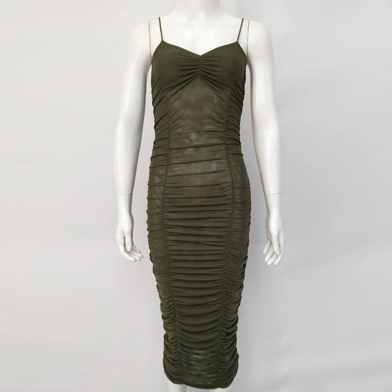 Skitzyou Лето Bodycon Midi Сетчатое платье Тонкий спинки Спагетти ремень Для женщин