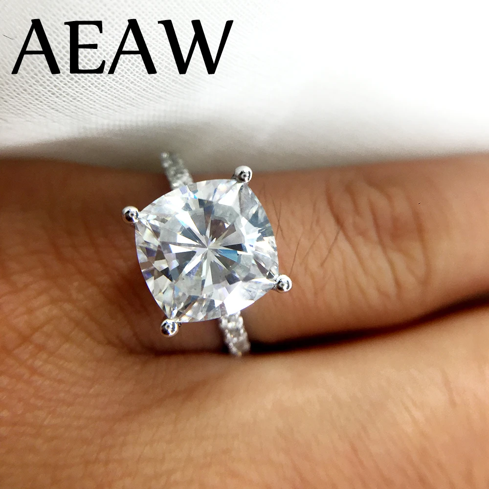 

3.5 Carat ct 9mm Cushion Cut Engagement&Wedding Moissanite Diamond Ring Double Halo Ring Genuine 14K 585 White Gold