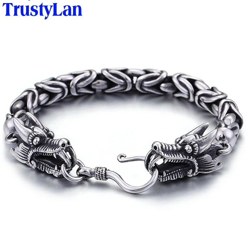 Мужской браслет TrustyLan в стиле панк рок с двумя головами дракона винтажные мужские