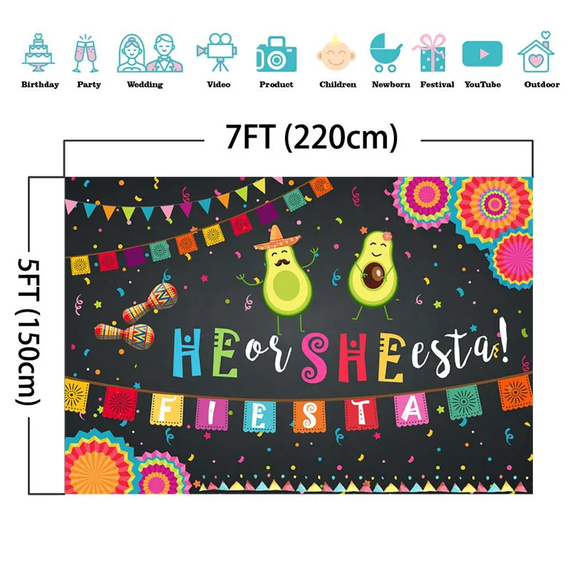  Mexico Theme Gender Reveal Photography Background Colorful Flag Paper Umbrella Baby Shower Party Backdrops | Электроника