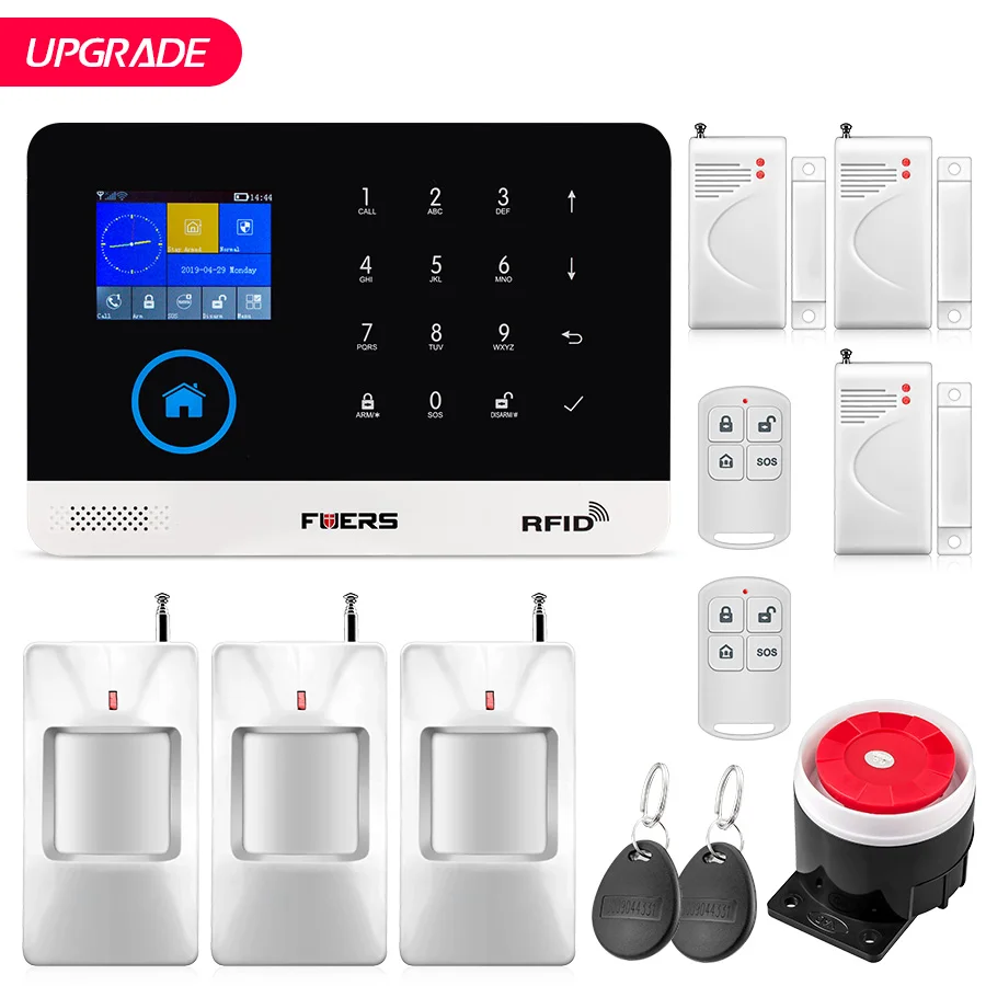 FUERS Upgrade PG103 wifi gprs gsm домашняя охранная сигнализация приложение управление сирена дым PIR детектор движения Клавиатура RFID DIY Набор - Цвет: Kit2