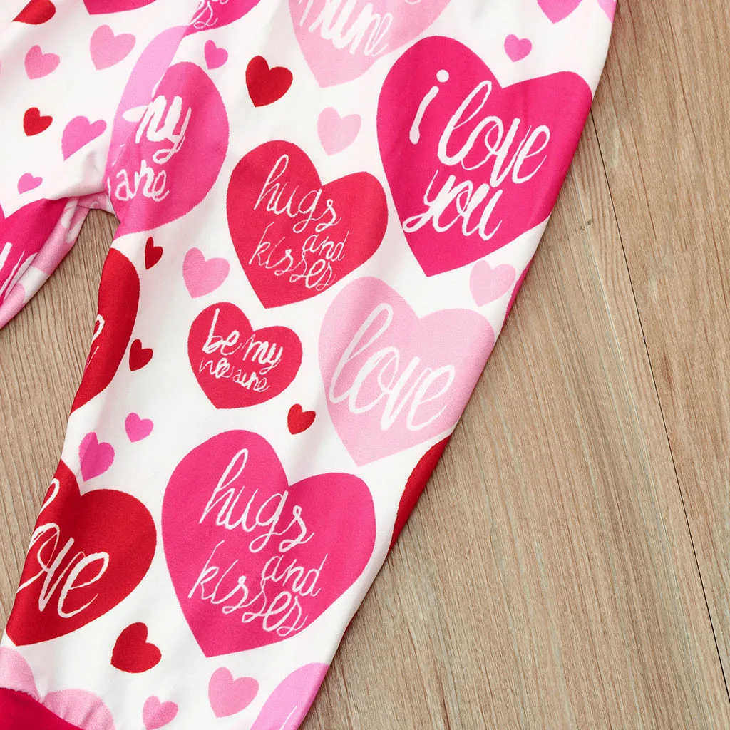 My 1ST Valentine Day Newborn Baby Boy Girl Outfits Cotton Valentines Outfit Letter Romper+Pants+Hat+Headbands Set L1228 | Детская одежда
