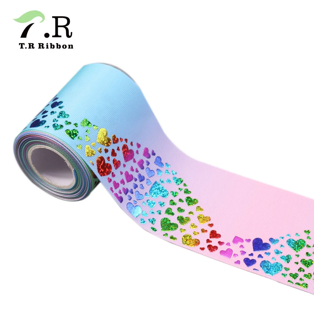 Лента T.R 75 мм радужные сердечки из фольги волнистые ленты для бантов| |