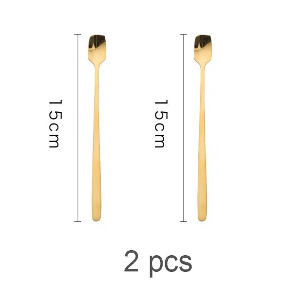 gold 2pcs Роскошная 304 ложка из нержавеющей стали Sqare для завтрака, кофе, молоко, чай сок ложка для перемешивания, Офисная Бытовая чайная ложка, 15 см, 1 шт - Цвет: gold 2pcs