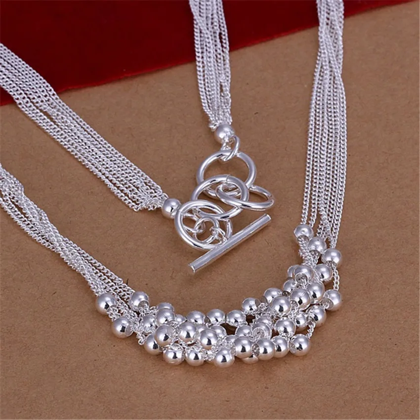 

silver color charm Necklace Fashion Jewelry beads for woman high quality chain beads for women lady N002