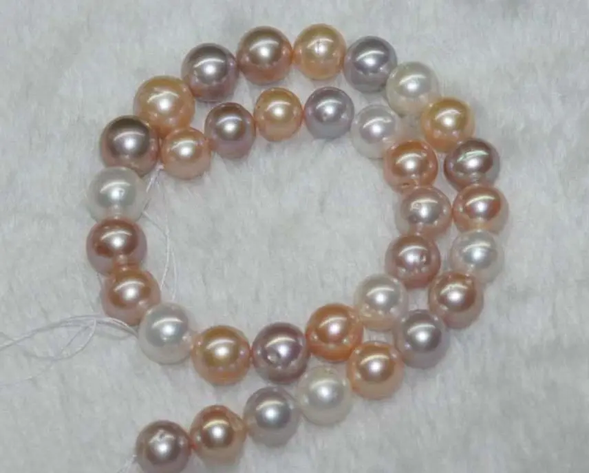 ?? 9-10 Aaa +多色ラウンド淡水真珠ルースビーズ15